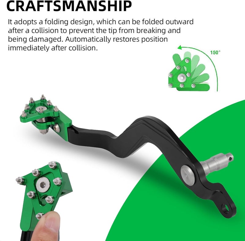 BAOUFF Rear Brake Pedal for KLX 230,CNC Aluminum Foldable Dirt Bike Foot Brake Lever for KLX230 21-25/KLX230R 21-25/KLX230SM 23-25/KLX230RS 21-24/KLX230S 22-23/KLX230S ABS 22-23-Green - Image 2